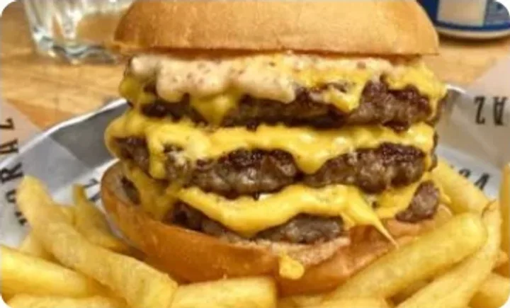 Triple cheeseburger with fries